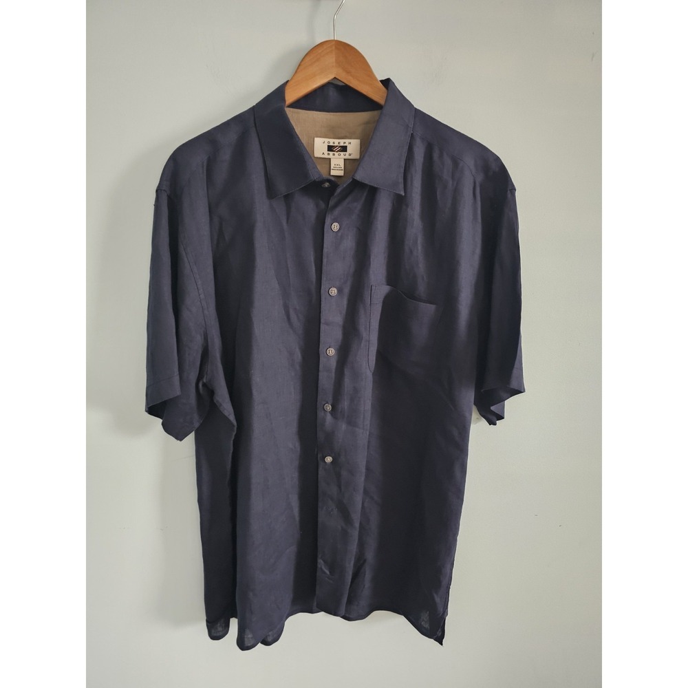 Joseph Abboud Linen Shirt Mens 2XL  Navy Blue Short Sleeve Button Up